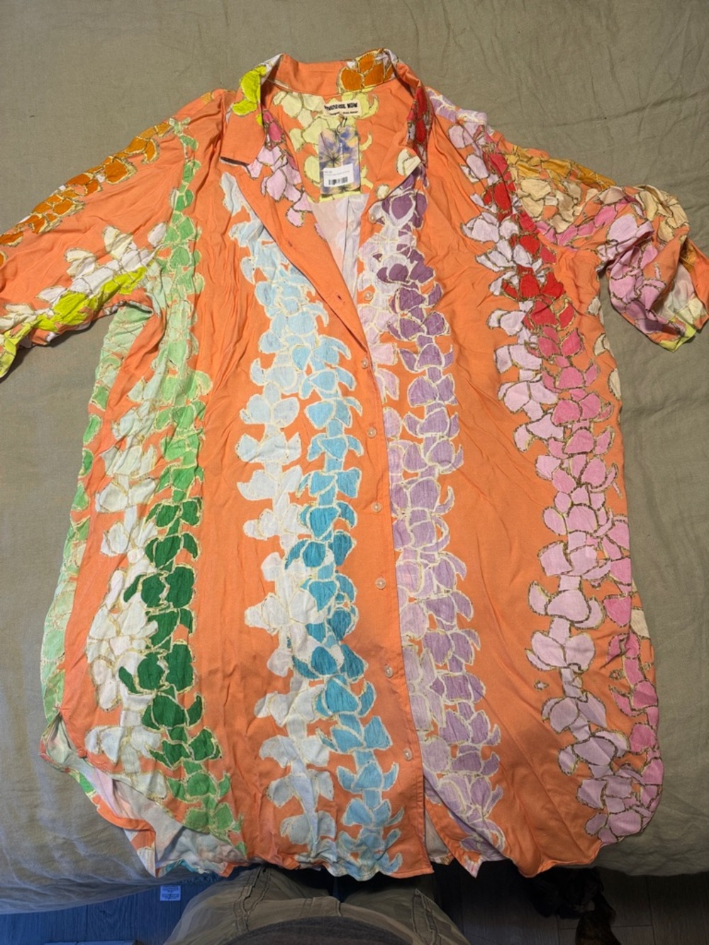 Vintage-Inspired Orange Floral Button-Front Women’s Dress